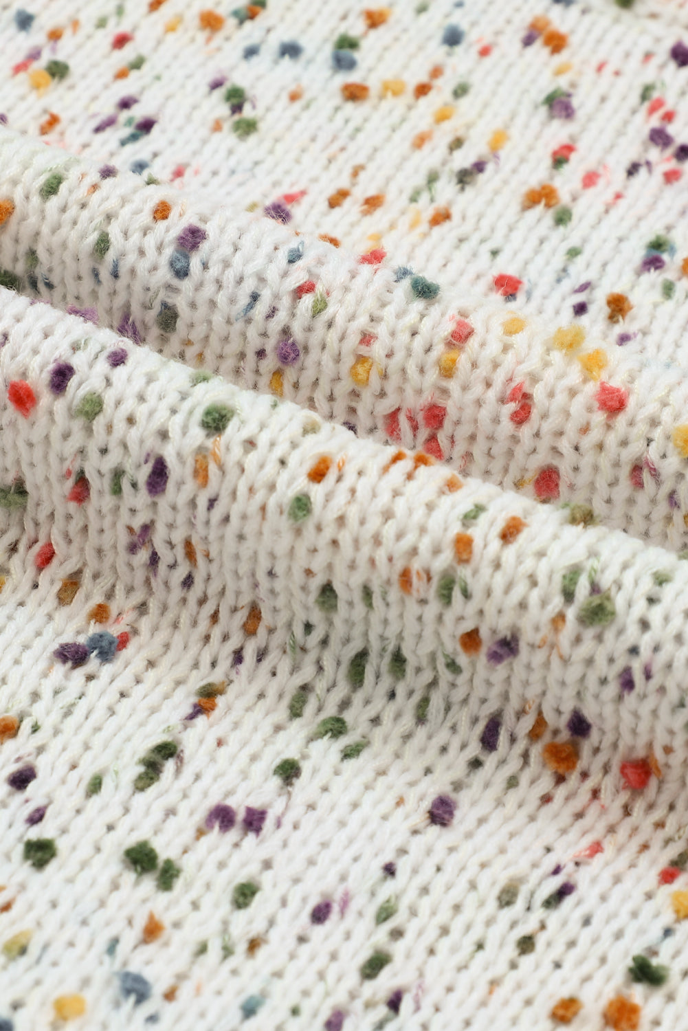 Beige Colorful Confetti Dots Cable Knit Crew Neck Sweater Sweaters JT's Designer Fashion