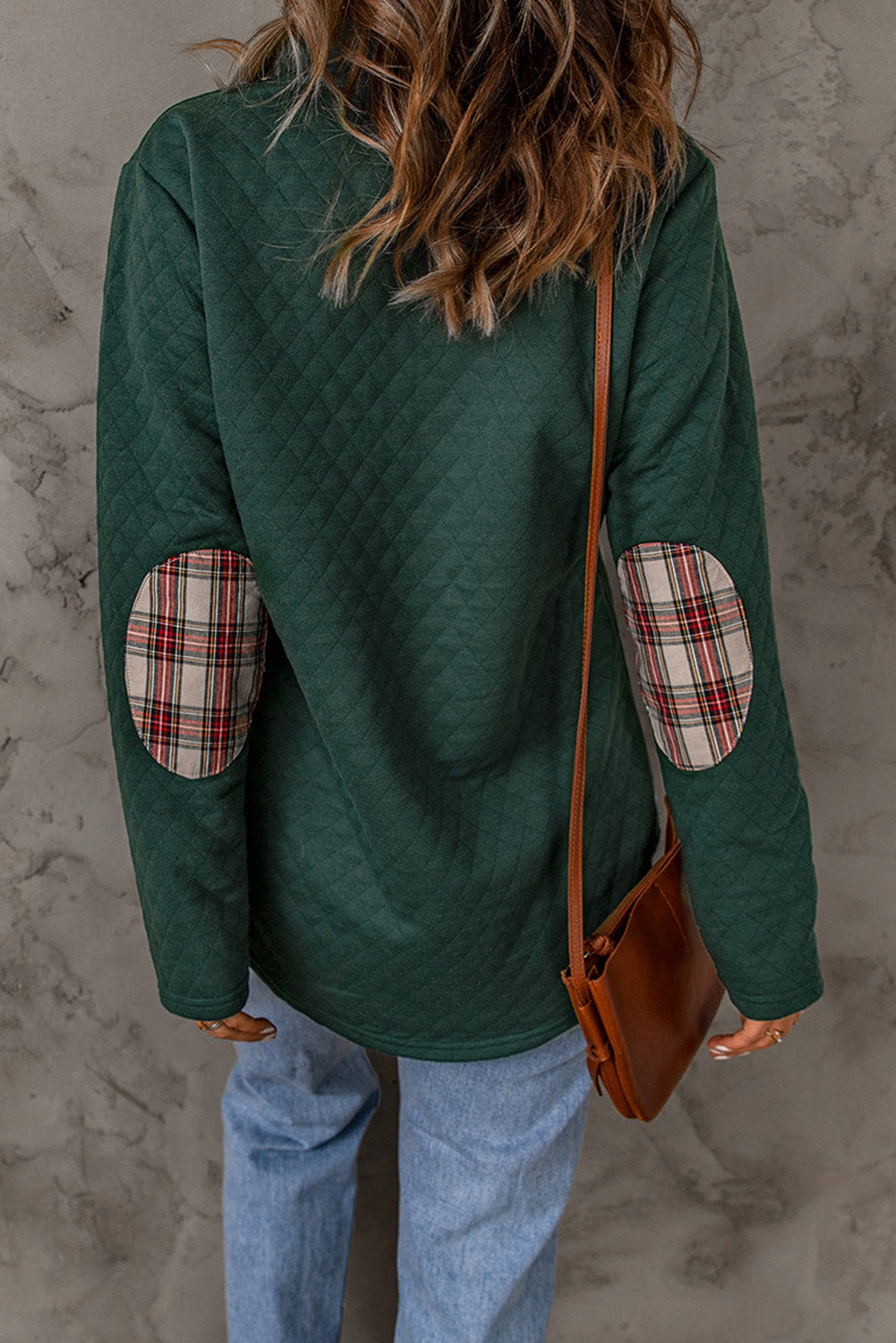 Green Geometric Texture Plaid Trim Sweatshirt Sweatshirts & Hoodies JT's Designer Fashion