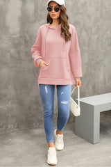 Light Pink Waffle Knit Fleece Lined High Low Oversized Hoodie Sweatshirts & Hoodies JT's Designer Fashion