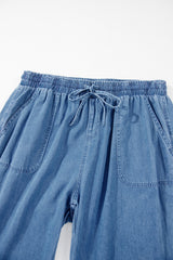 Dusk Blue Drawstring Waist Pocketed Plus Size Denim Joggers Plus Size Bottoms JT's Designer Fashion