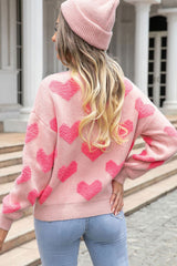 Light Pink Valentine's Day Heart Jacquard Knit Sweater Sweaters JT's Designer Fashion