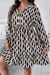 Apricot Geometric Print Collared V Neck Plus Size Mini Dress Plus Size Mini Dresses JT's Designer Fashion