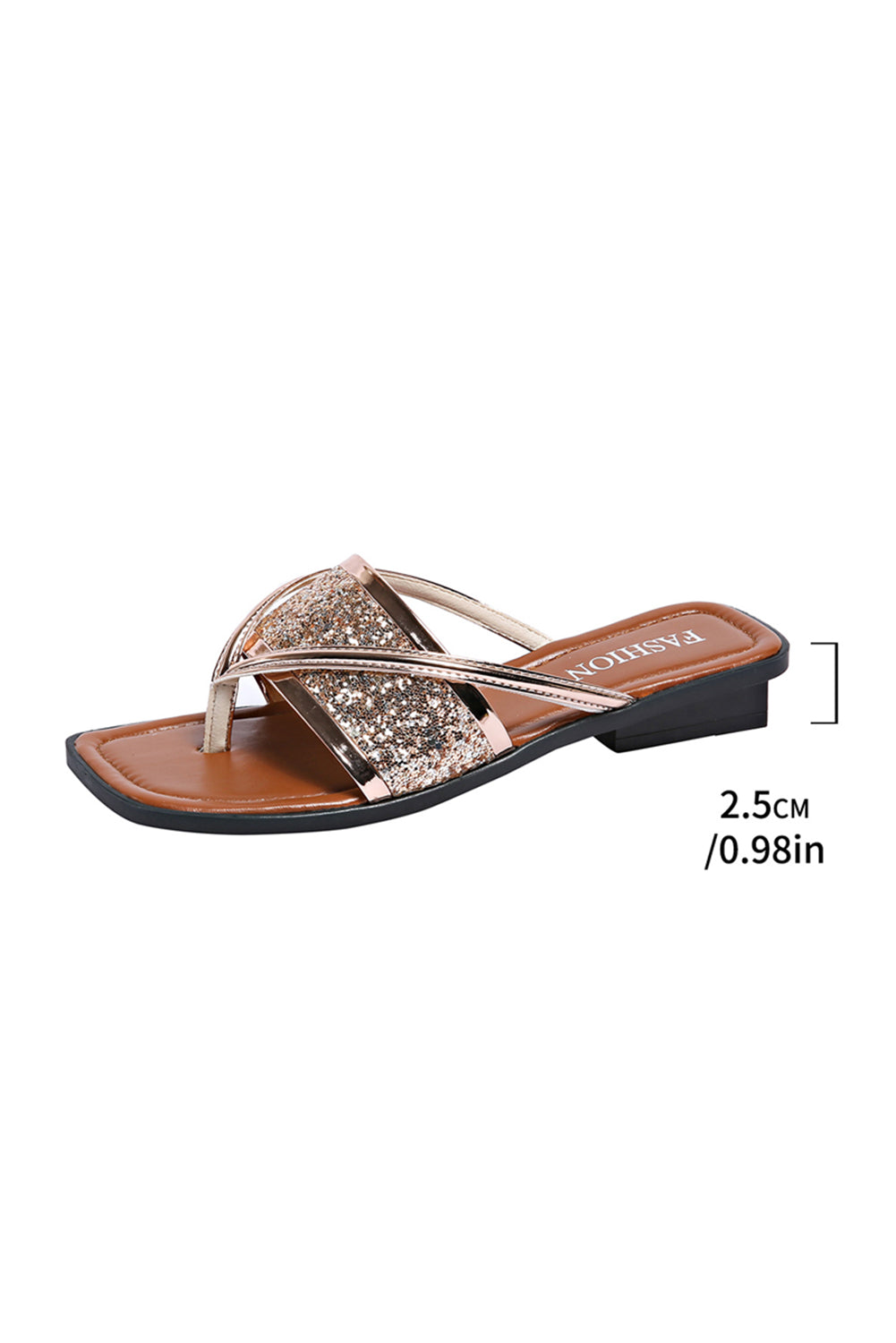 Gold Glitter Band Square Toe Leather Flat Slippers Slippers JT's Designer Fashion