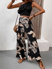 Ruffled Sleeveless Top and Printed Pants Set Pant Sets JT's Designer Fashion