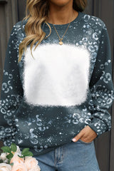 Blue Leopard Bleached Raglan Sleeve Crewneck Sweatshirt Sweatshirts & Hoodies JT's Designer Fashion