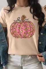 Khaki Cheetah Pumpkin Print Round Neck T Shirt Graphic Tees JT's Designer Fashion