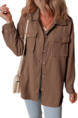 Chestnut Corduroy Flap Pocket Button Up Shacket Jackets JT's Designer Fashion