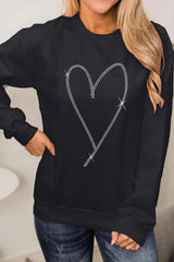 Black Rhinestone Heart Pattern Valentines Fashion Sweatshirt Graphic Sweatshirts JT's Designer Fashion