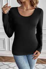 Black Solid Scoop Neck Slim Fit Thermal Top Long Sleeve Tops JT's Designer Fashion