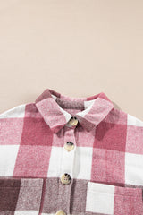 Plaid Color Block Buttoned Long Sleeve Jacket with Pocket Plaid Shackets JT's Designer Fashion