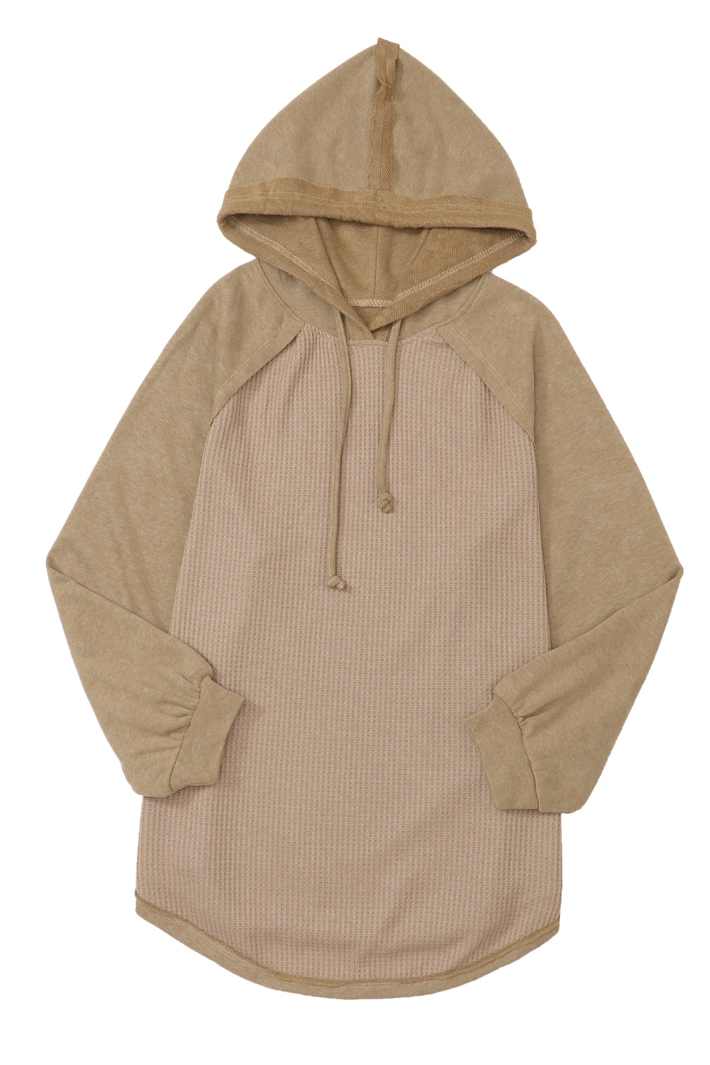 Khaki Waffled Expose Seam Drawstring Hoodie Sweatshirts & Hoodies JT's Designer Fashion