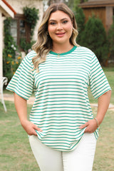 Green Stripe Plus Size St Patricks Day Round Neck T Shirt Plus Size Tops & Tees JT's Designer Fashion