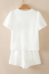 White Solid Color Checkered Texture Short 2pcs Outfit Short Sets JT's Designer Fashion