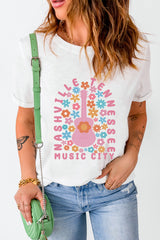 White Floral Guitar NASHVILLE Slogan Graphic T Shirt Graphic Tees JT's Designer Fashion