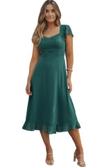Sea Green Shirred Open Back Sweetheart Neck Ruffled Midi Dress Midi Dresses JT's Designer Fashion