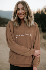 Khaki You Are Loved Print Corduroy Sweatshirt Sweatshirts & Hoodies JT's Designer Fashion