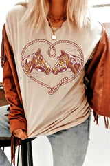 Khaki Rodeo Horse Graphic Western Cowgirl Fashion T Shirt Graphic Tees JT's Designer Fashion