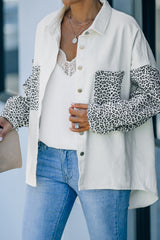 White Contrast Leopard Denim Jacket Denim Jackets JT's Designer Fashion