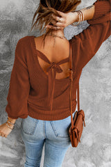 Orange Drop Shoulder Back Cut-out Sweater with Tie Sweaters & Cardigans JT's Designer Fashion