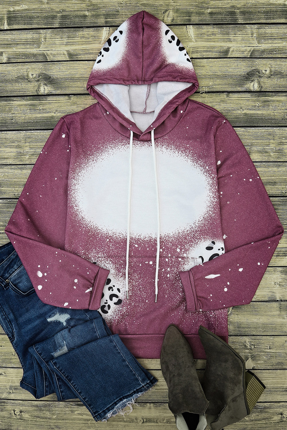 Leopard Tie Dye Print Kangaroo Pocket Pullover Hoodie Sweatshirts & Hoodies JT's Designer Fashion