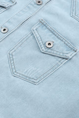 Sky Blue Flap Pocket Buttoned Raw Hem Denim Jacket Denim Jackets JT's Designer Fashion