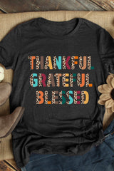 Black Thankful Grateful Blessed Leopard Print Crewneck T Shirt Graphic Tees JT's Designer Fashion