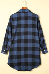 Blue Turn-down Collar Plaid Shirt Jacket Plaid Shackets JT's Designer Fashion