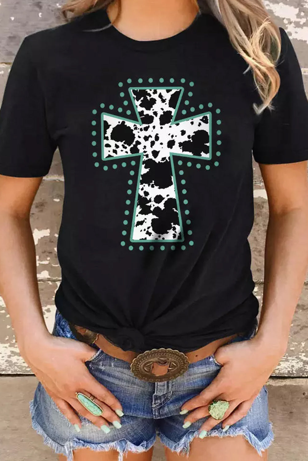 Black Animal Print Cross Graphic Tee Graphic Tees JT's Designer Fashion