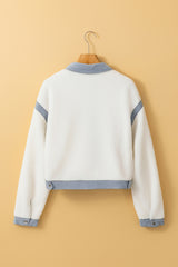 White Contrast Trim Buttoned Sherpa Jacket Jackets JT's Designer Fashion