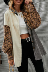 Gray Color Block Leopard Patched Corduroy Shacket Jackets JT's Designer Fashion