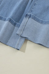 Dusk Blue High Rise Asymmetric Button Zip Fly Ripped Jeans Jeans JT's Designer Fashion