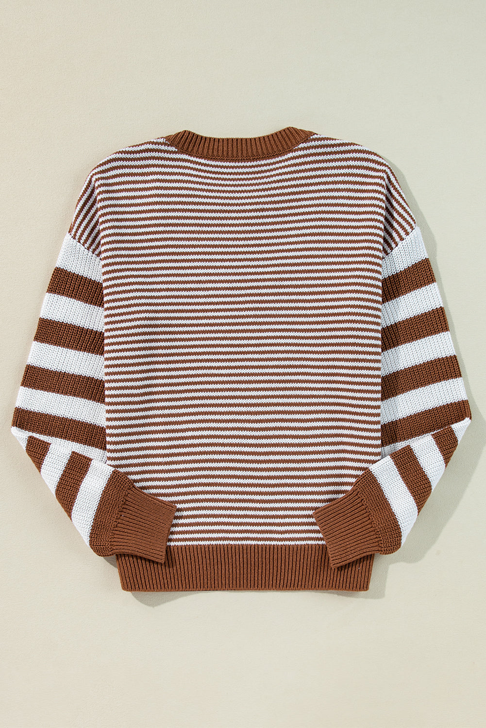 Brown Stripe Geometric Textured Drop Shoulder Sweater Sweaters JT's Designer Fashion