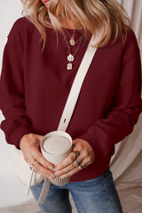 Burgundy Solid Fleece Lined Drop Shoulder Terry Sweatshirt Sweatshirts & Hoodies JT's Designer Fashion