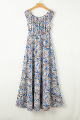 Blue Boho Paisley Print Off Shoulder Maxi Dress Floral Dresses JT's Designer Fashion