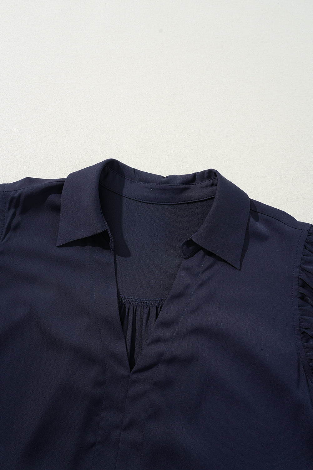 Navy Blue Collared V Neck Flutter Sleeve Tiered Plus Size Dress Plus Size Mini Dresses JT's Designer Fashion