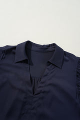 Navy Blue Collared V Neck Flutter Sleeve Tiered Plus Size Dress Plus Size Mini Dresses JT's Designer Fashion