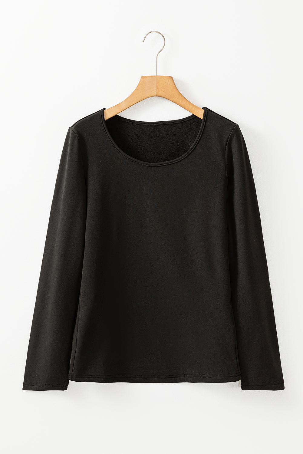 Black Solid Scoop Neck Slim Fit Thermal Top Long Sleeve Tops JT's Designer Fashion