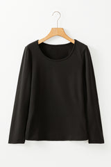 Black Solid Scoop Neck Slim Fit Thermal Top Long Sleeve Tops JT's Designer Fashion