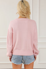 Pink Chenille Daisy Stitching Crew Neck Sweater Sweaters & Cardigans JT's Designer Fashion