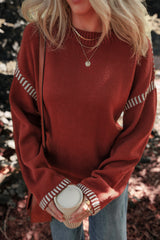 Red Dahlia Color Contrast Trim Drop Shoulder Crew Neck Sweater Sweaters JT's Designer Fashion