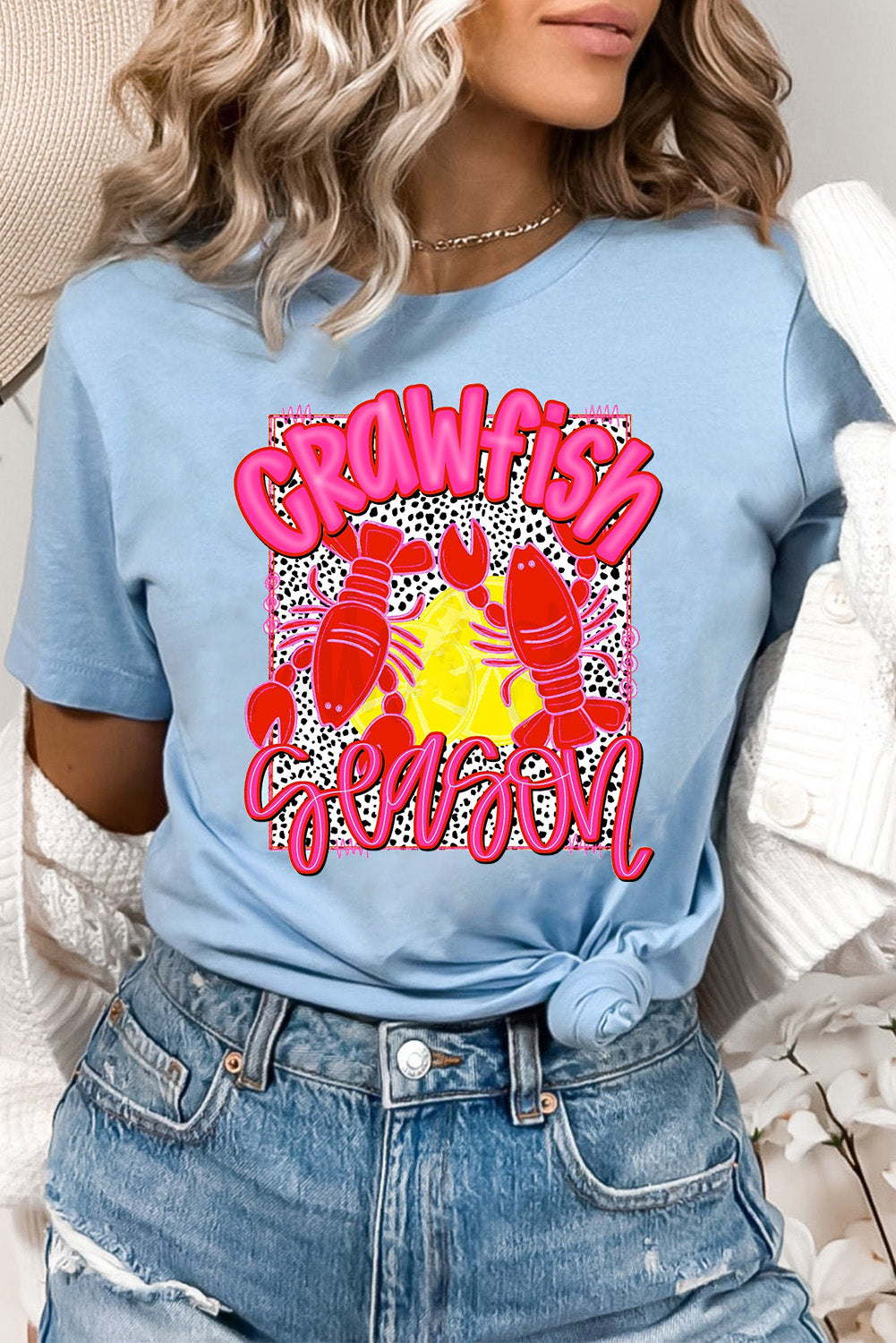 Light Blue Crawfish Season Fashion Graphic T Shirt Graphic Tees JT's Designer Fashion