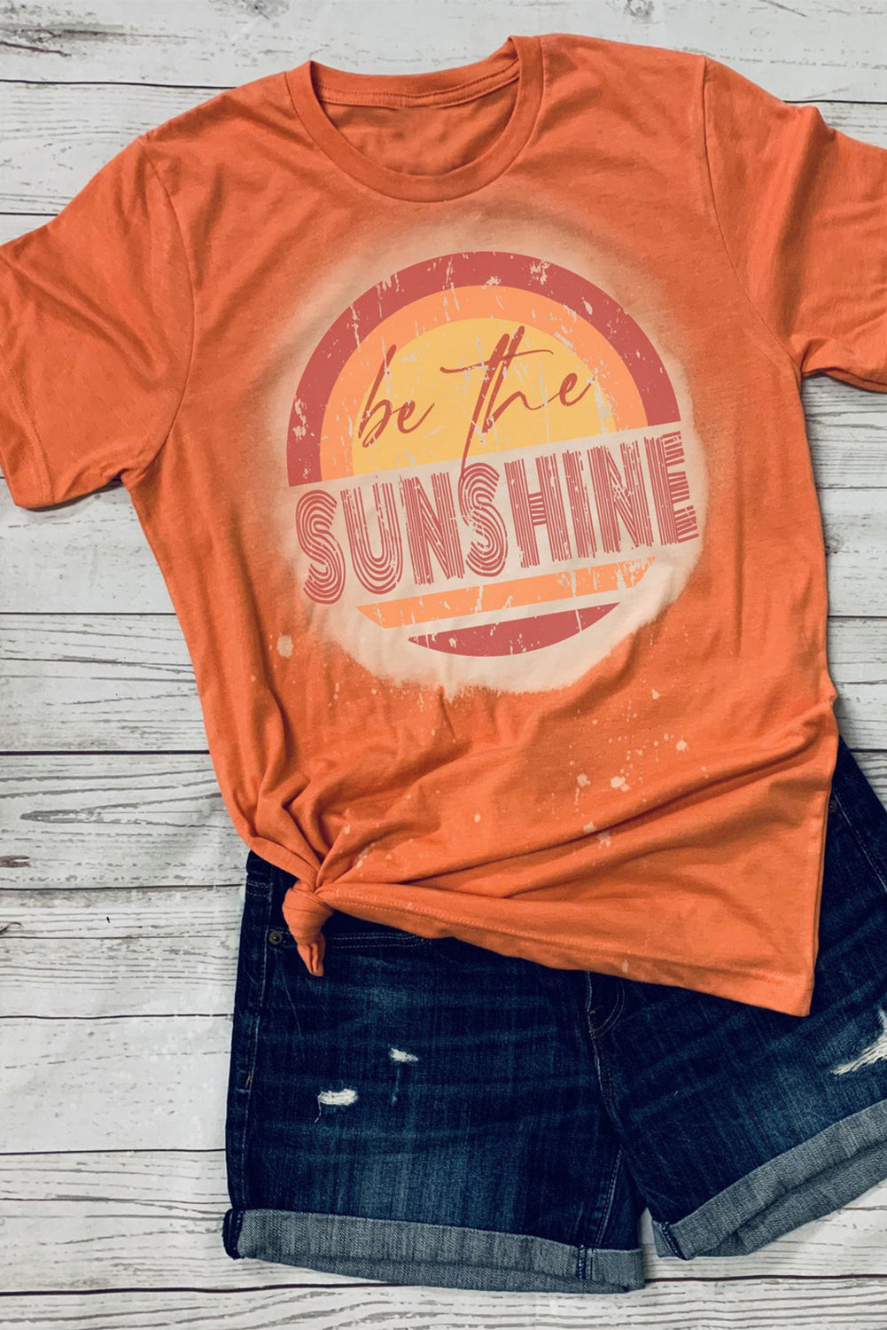Orange Be The Sunshine Graphic Crewneck T Shirt Orange 95%Polyester+5%Elastane Graphic Tees JT's Designer Fashion
