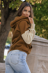 Chestnut Color Block Half Zip Kangaroo Pocketed Hoodie Sweatshirts & Hoodies JT's Designer Fashion