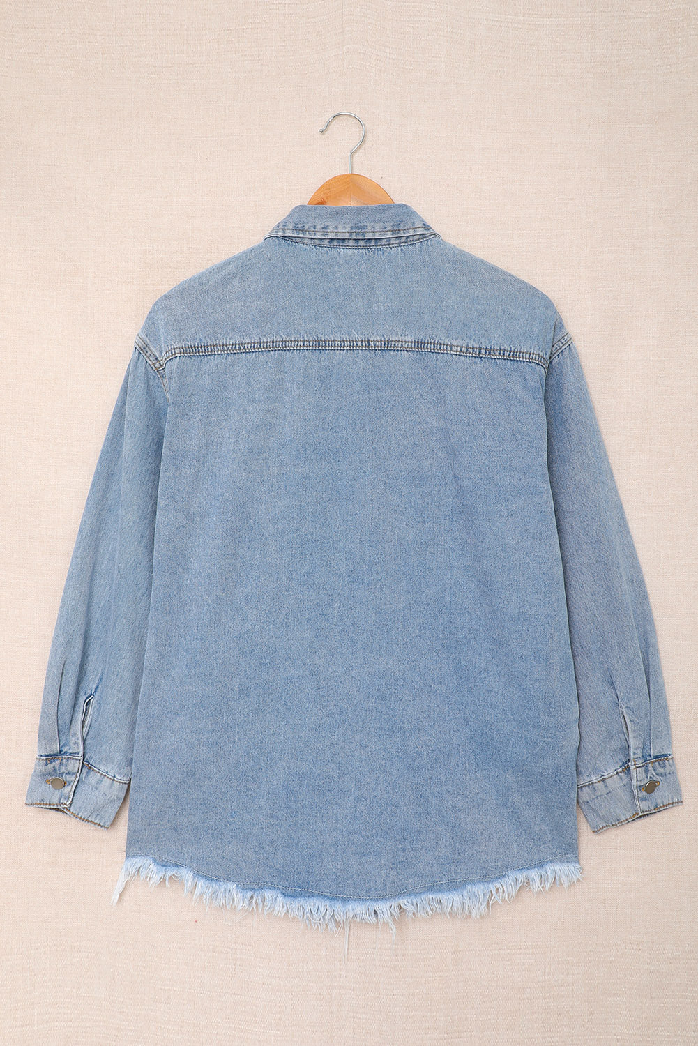 Sky Blue Pocket Raw Hem Buttoned Denim Jacket Denim Jackets JT's Designer Fashion