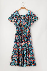 Sky Blue Floral Knotted Back Square Neck Maxi Dress Floral Dresses JT's Designer Fashion