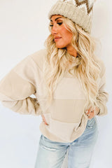 Oatmeal Contrast 2-tone Patchwork Raglan Sleeve Sweatshirt Sweatshirts & Hoodies JT's Designer Fashion