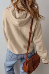 Beige Solid Color Drawstring Hooded Drop Shoulder Pullover Sweater Sweaters JT's Designer Fashion