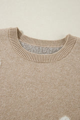 Parchment Flower Pattern Ribbed Trim Crew Neck Sweater Sweaters JT's Designer Fashion
