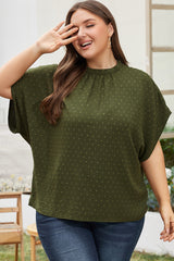 Moss Green Mock Neck Tied Nape Swiss Dot Plus Size Top Plus Size JT's Designer Fashion