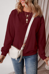 Burgundy Solid Fleece Lined Drop Shoulder Terry Sweatshirt Sweatshirts & Hoodies JT's Designer Fashion